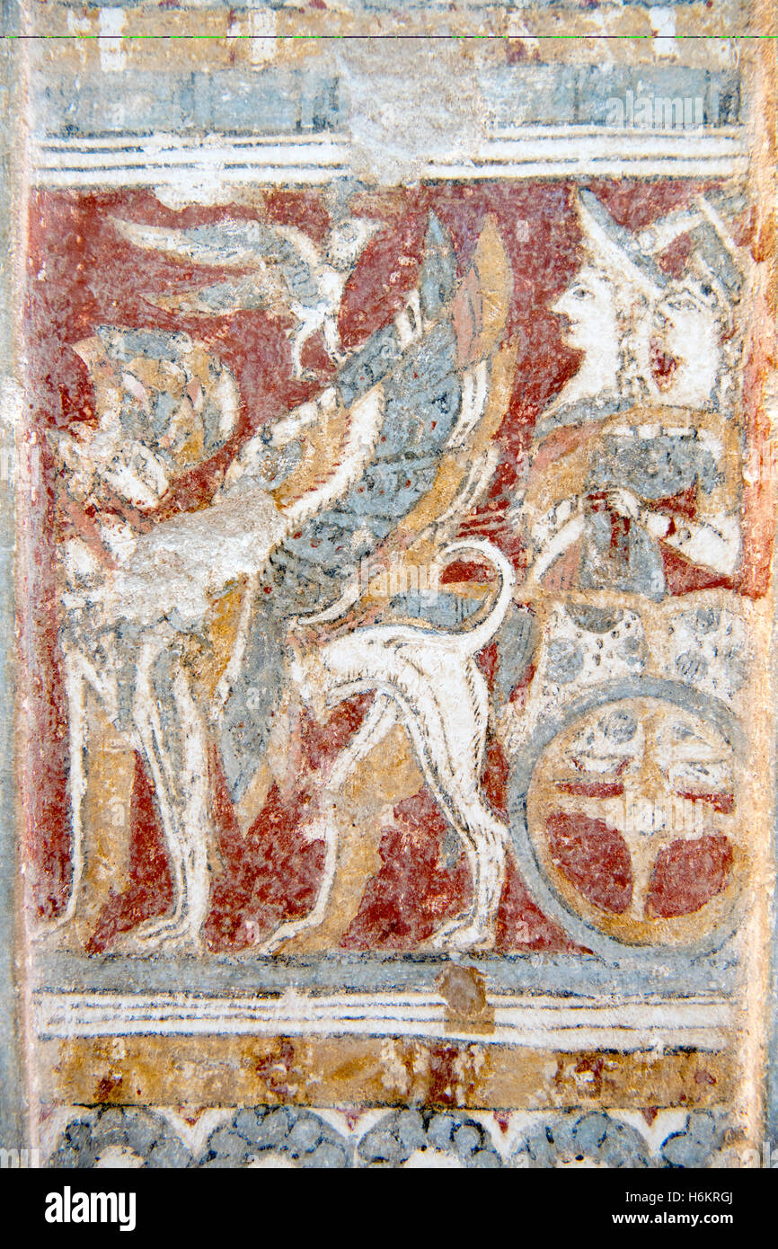 Griechenland, Kreta, Heraklion, Archäologisches Museum, Detail des Minoischen Sarkophages aus Agia Triada zermatscht 14. Halbmonatsschrift V. Stockfoto