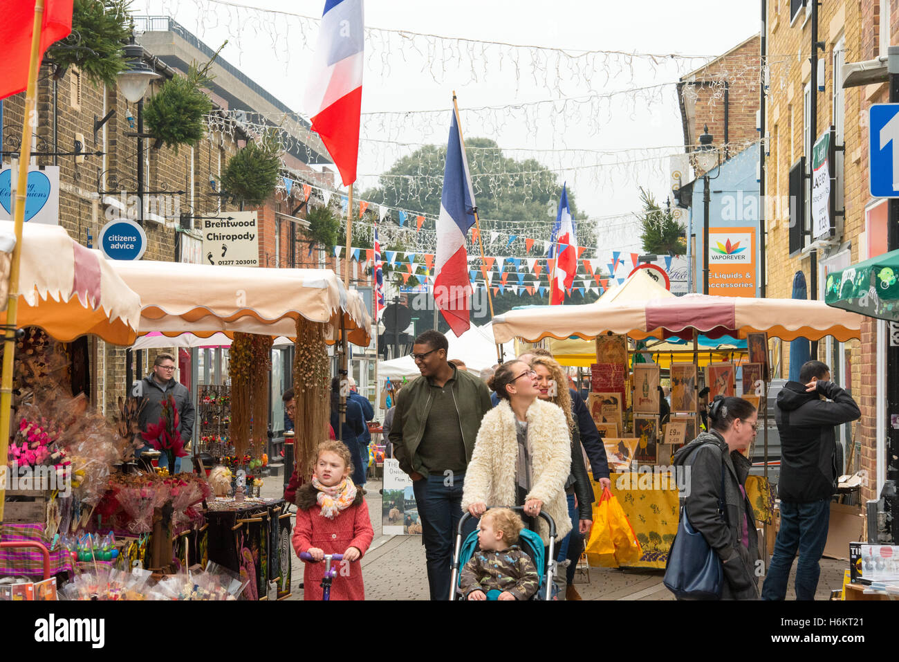 Französische Straße Markt in Brentwood, Essex Stockfoto