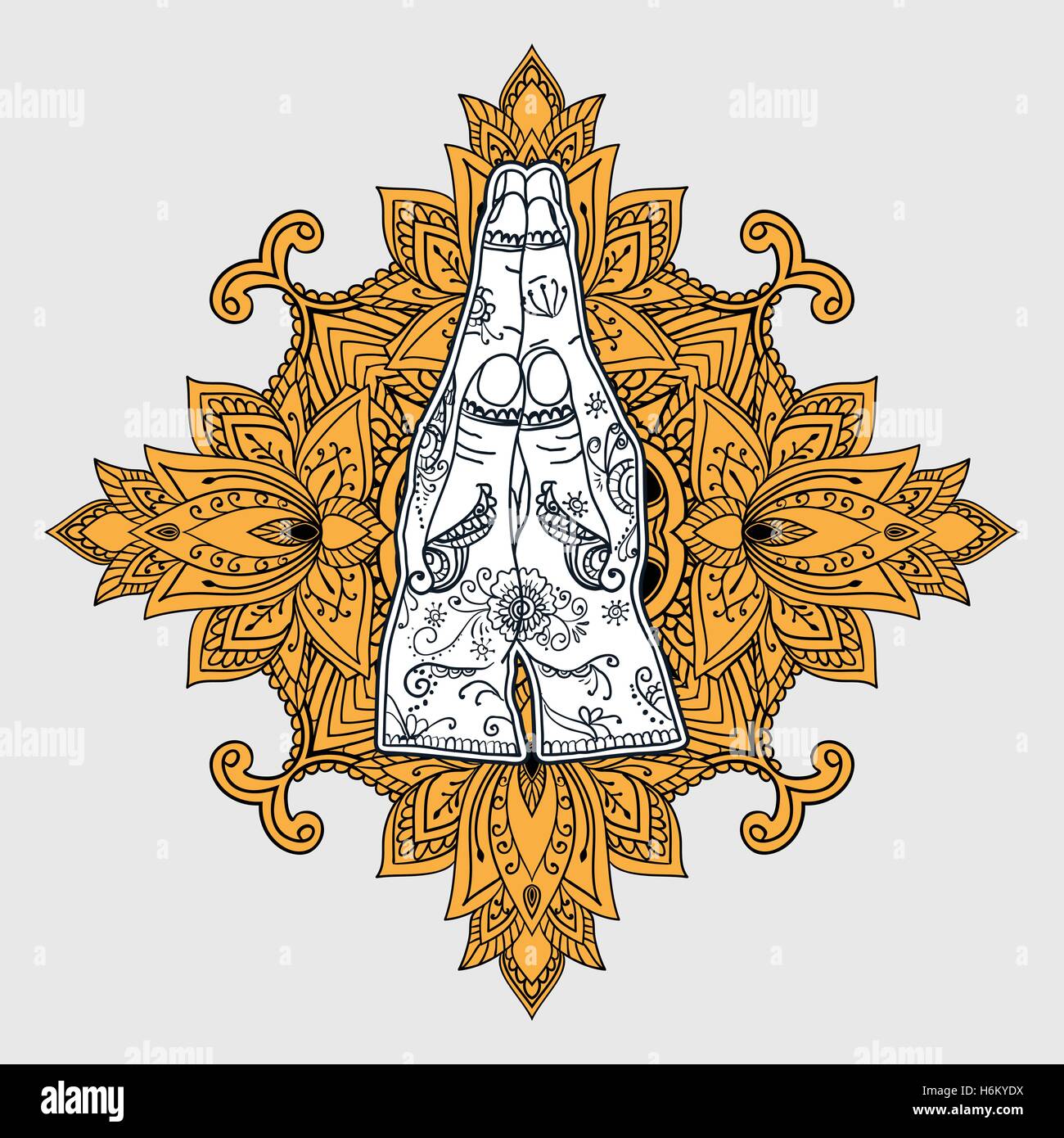 Elegante Ornamente Spitze Mandala. Namaste Mudra. Alte dekorative Ornament-Muster. Handgezeichnete Islam, Arabisch, Indisch, osmanischen mo Stock Vektor