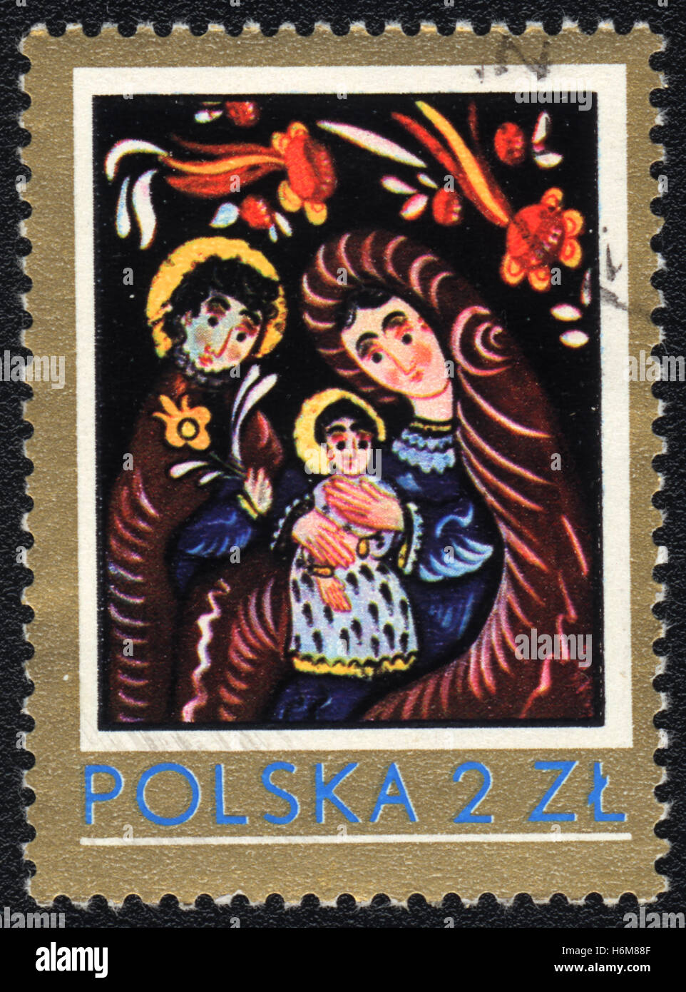 Eine Briefmarke gedruckt in Polen zeigt die Heilige Familie, ca. 1979 Stockfoto