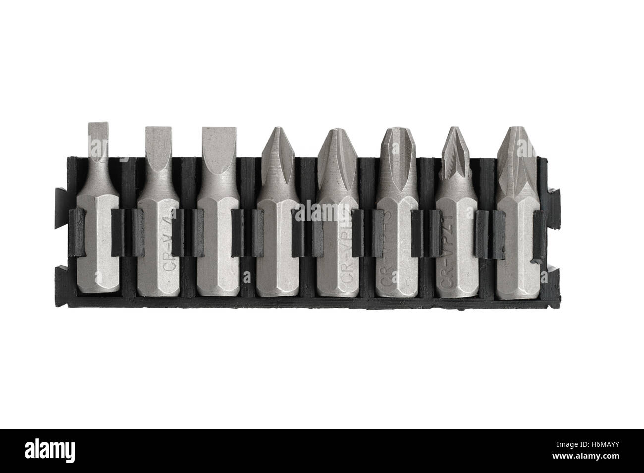 Sätze von Schrauberbits isoliert auf weißem Hintergrund Stockfoto