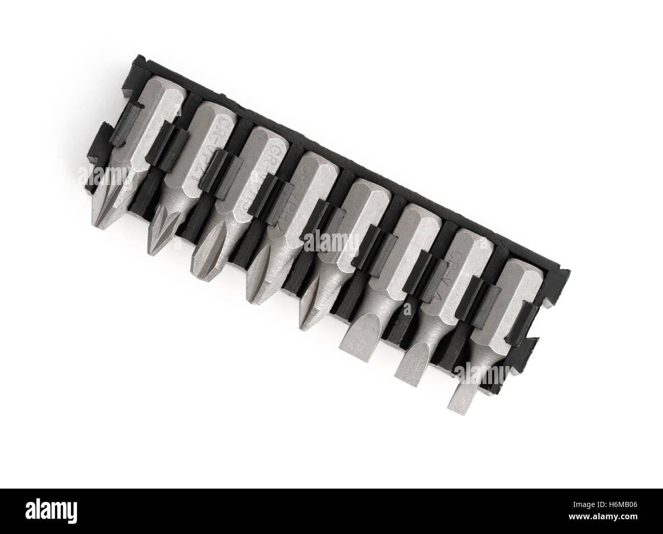 Sätze von Schrauberbits isoliert auf weißem Hintergrund Stockfoto