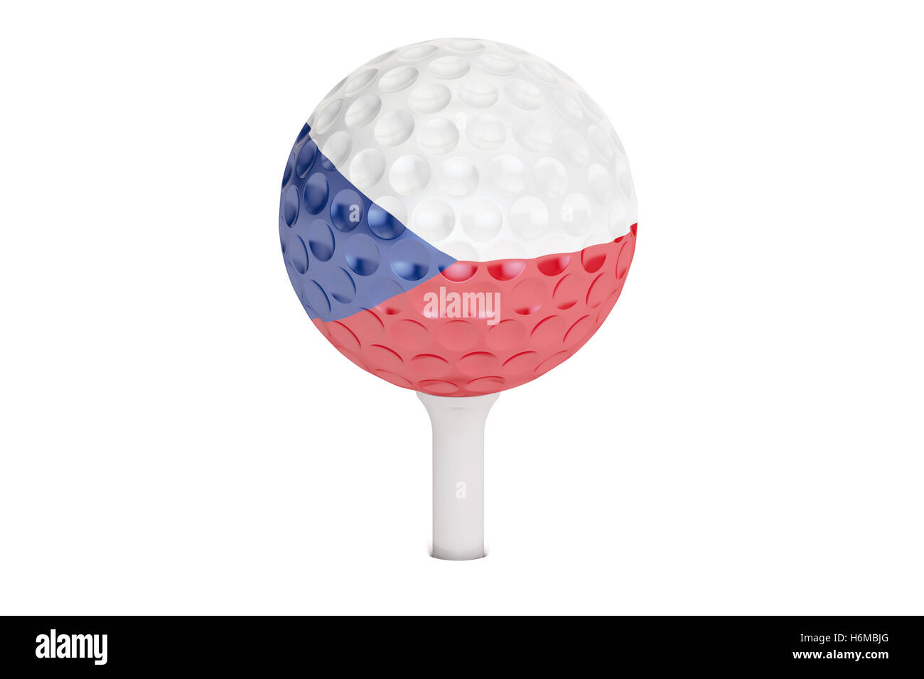 Golfball auf ein Tee mit Flagge der Tschechischen Republik, 3D-Rendering isolierten auf weißen Hintergrund Stockfoto