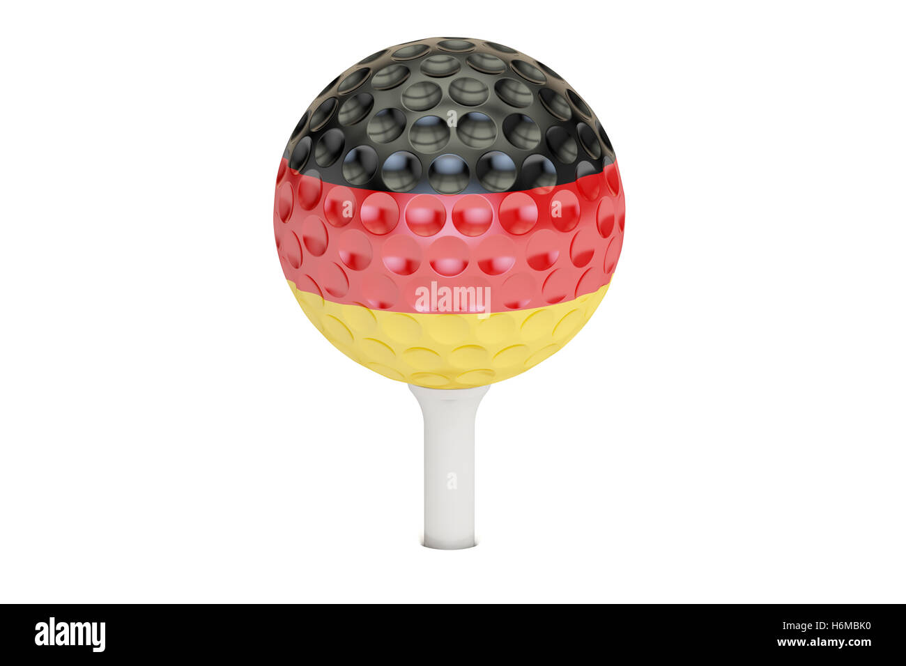 Golfball auf ein Tee mit Flagge von Deutschland, 3D-Rendering isolierten auf weißen Hintergrund Stockfoto Golfball auf ein Tee mit Flagge von Deutschland, 3D-Rendering isolierten auf weißen Hintergrund Stockfoto