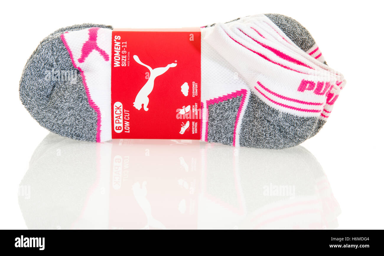 Winneconne, Wisconsin - 29. Oktober 2016: Puma Whtie athletische Socken auf einem isolierten Hintergrund. Stockfoto