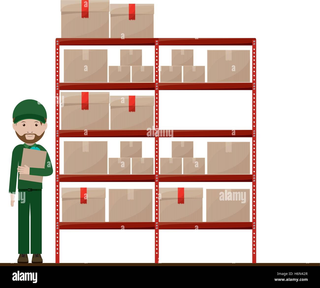 rote Regale mit versiegelten Verpackung und Dispatcher-Vektor-illustration Stock Vektor