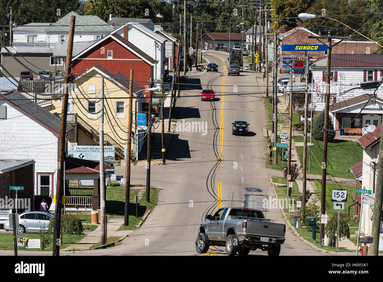 Hauptstraße der Stadt im mittleren Westen, Richmond, Ohio, USA. Stockfoto