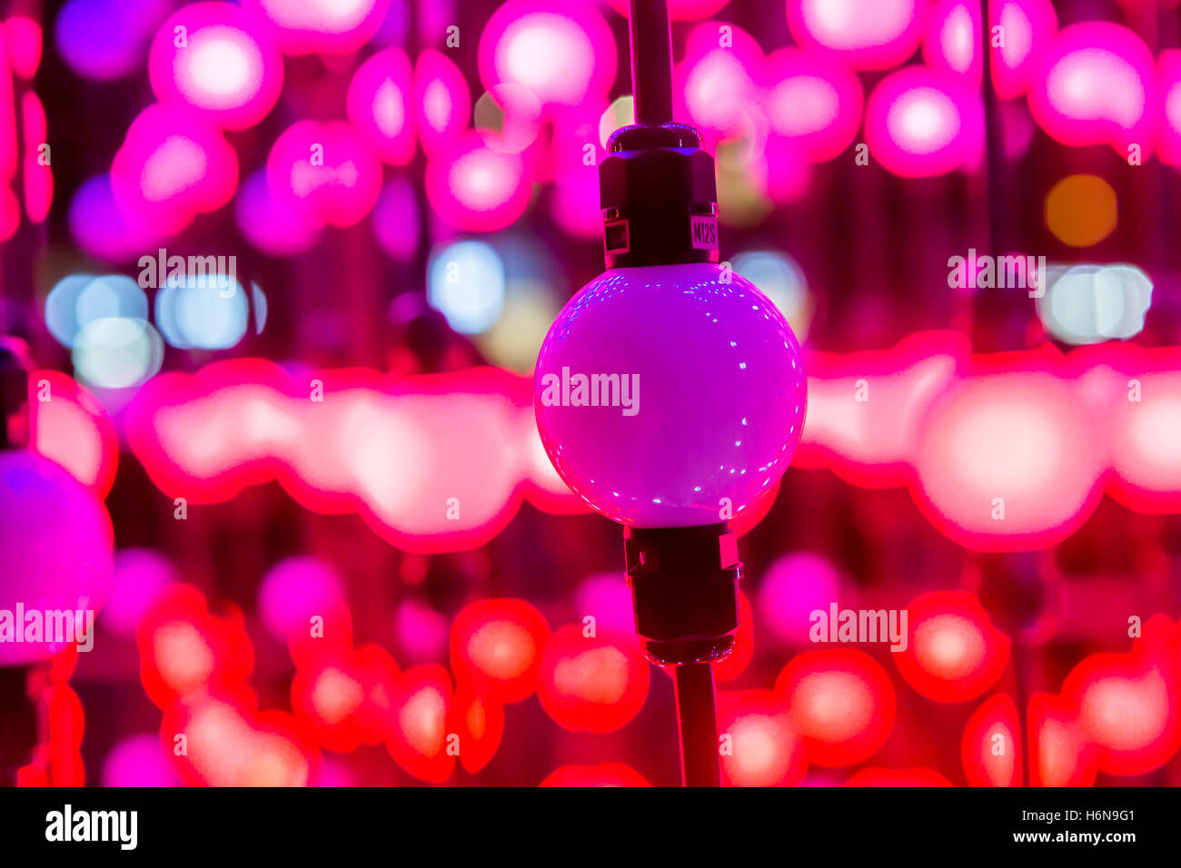 abstrakte Lichtpunkte, Fantasie abstrakte Technik Hintergrund, farbige Lichtkugeln in einem Raum beleuchtet anders, selektive focu Stockfoto