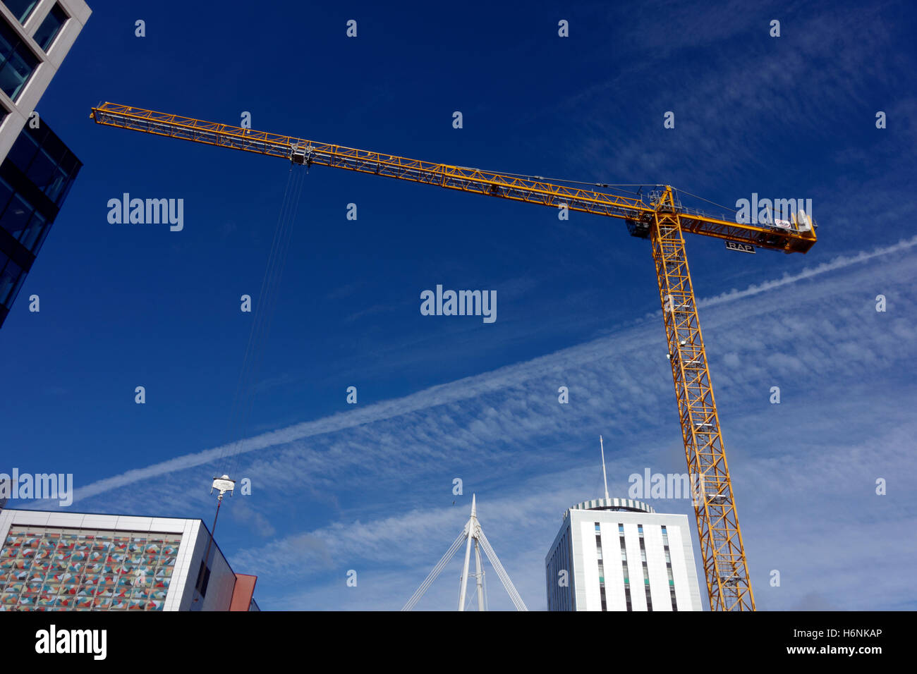 Bau des neuen BBC Wales Hauptsitz, Central Square, Cardiff, Wales. Stockfoto