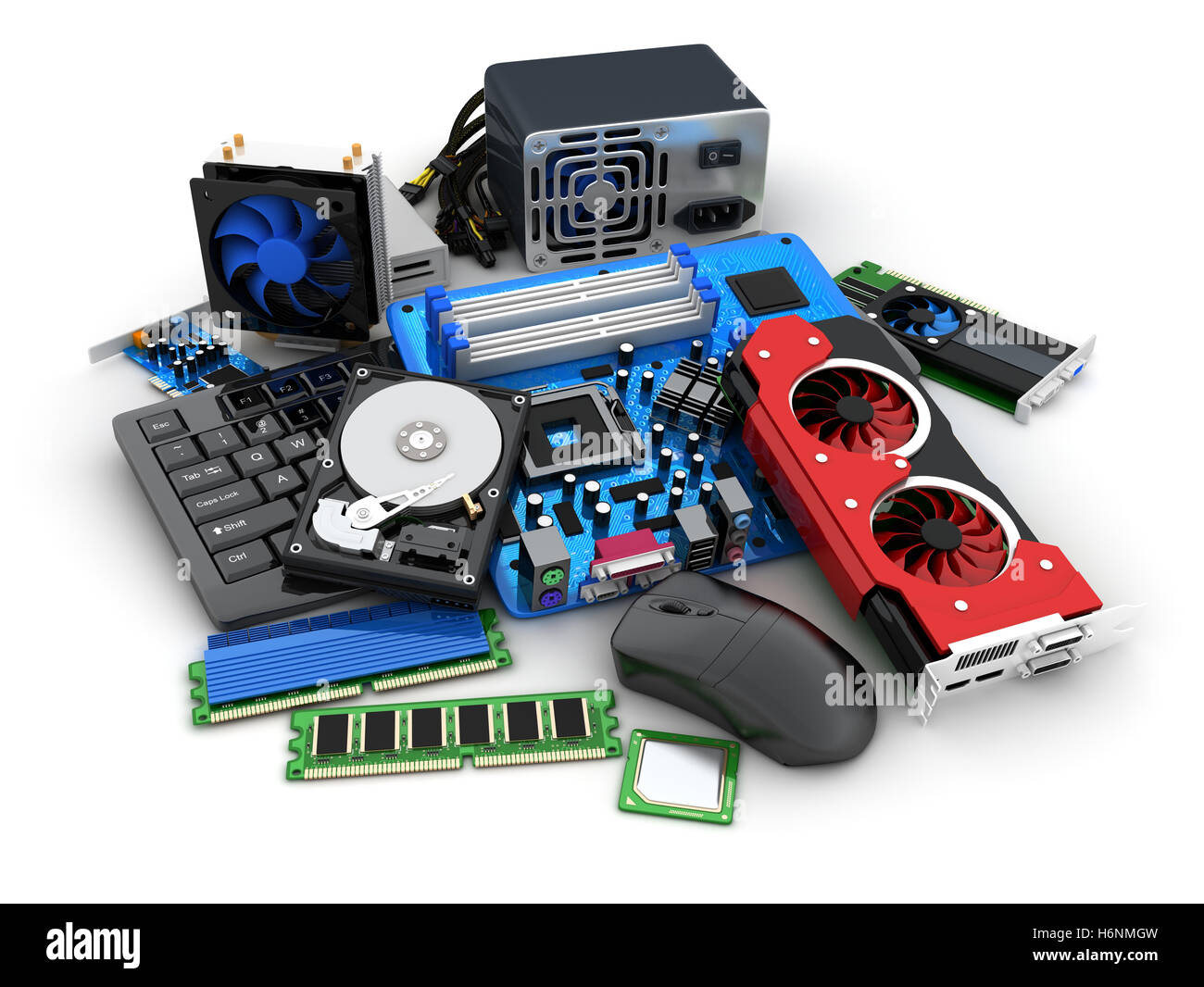 Laptop und Computer-Teile (in 3D-Rendering getan) Stockfoto