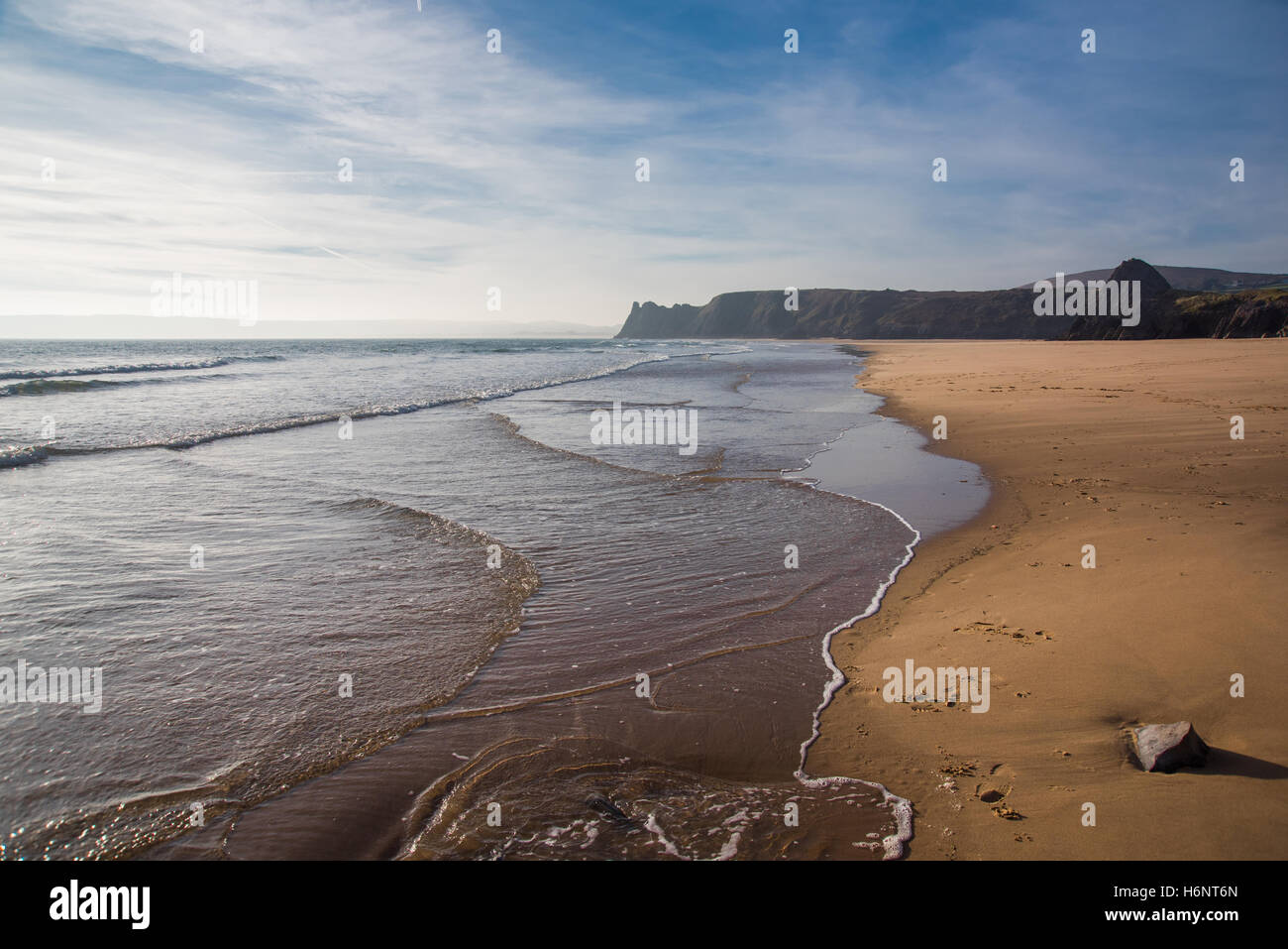 Drei Klippen Bucht, Gower, Süd-Wales, UK. Stockfoto