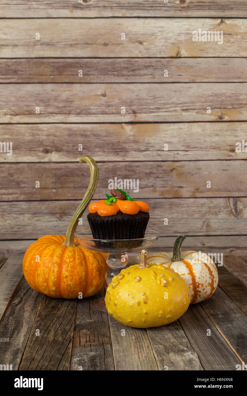 Kürbis Kuchen mit dekorativen Herbst Kürbisse Stockfoto