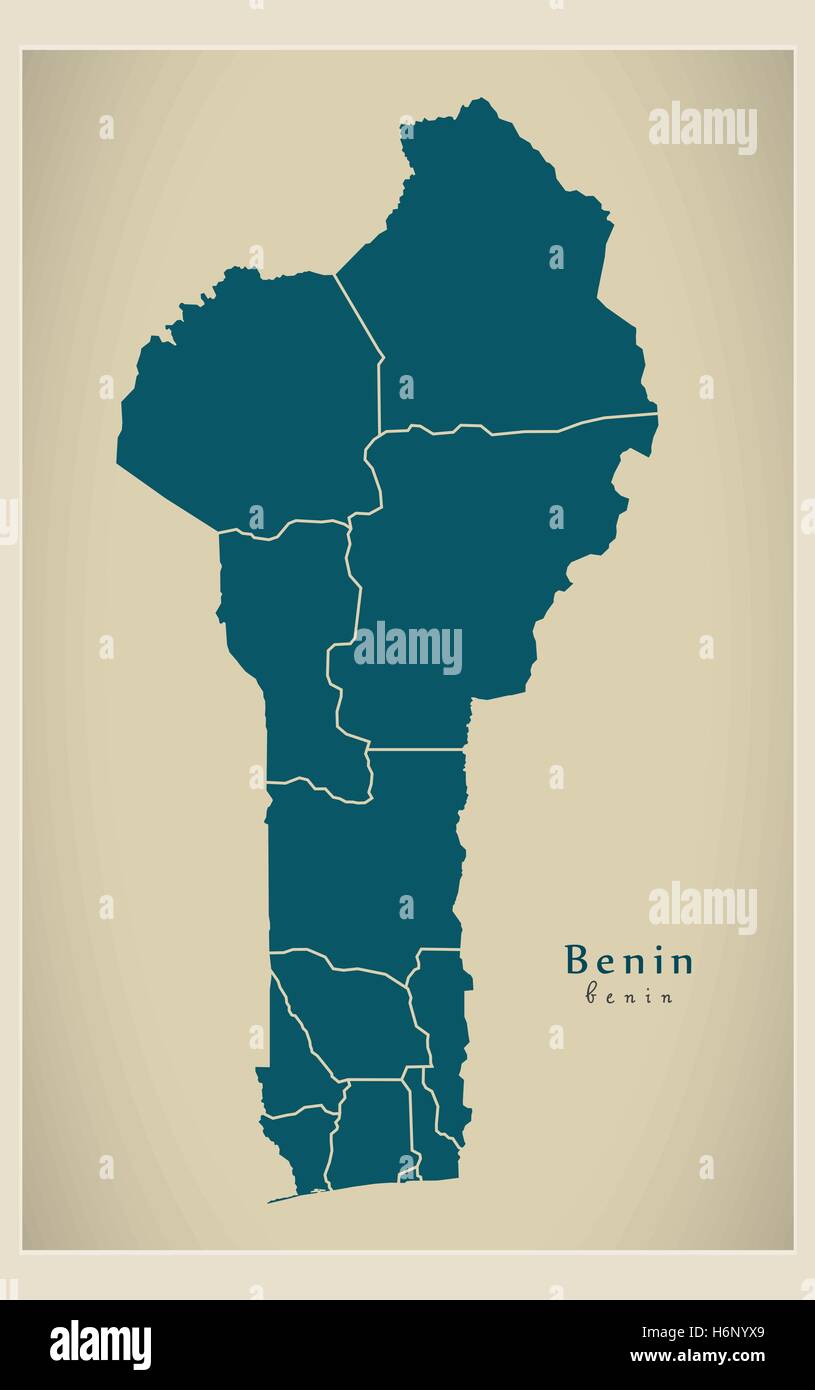 Moderne Karte - Benin mit Abteilungen BJ Stock Vektor