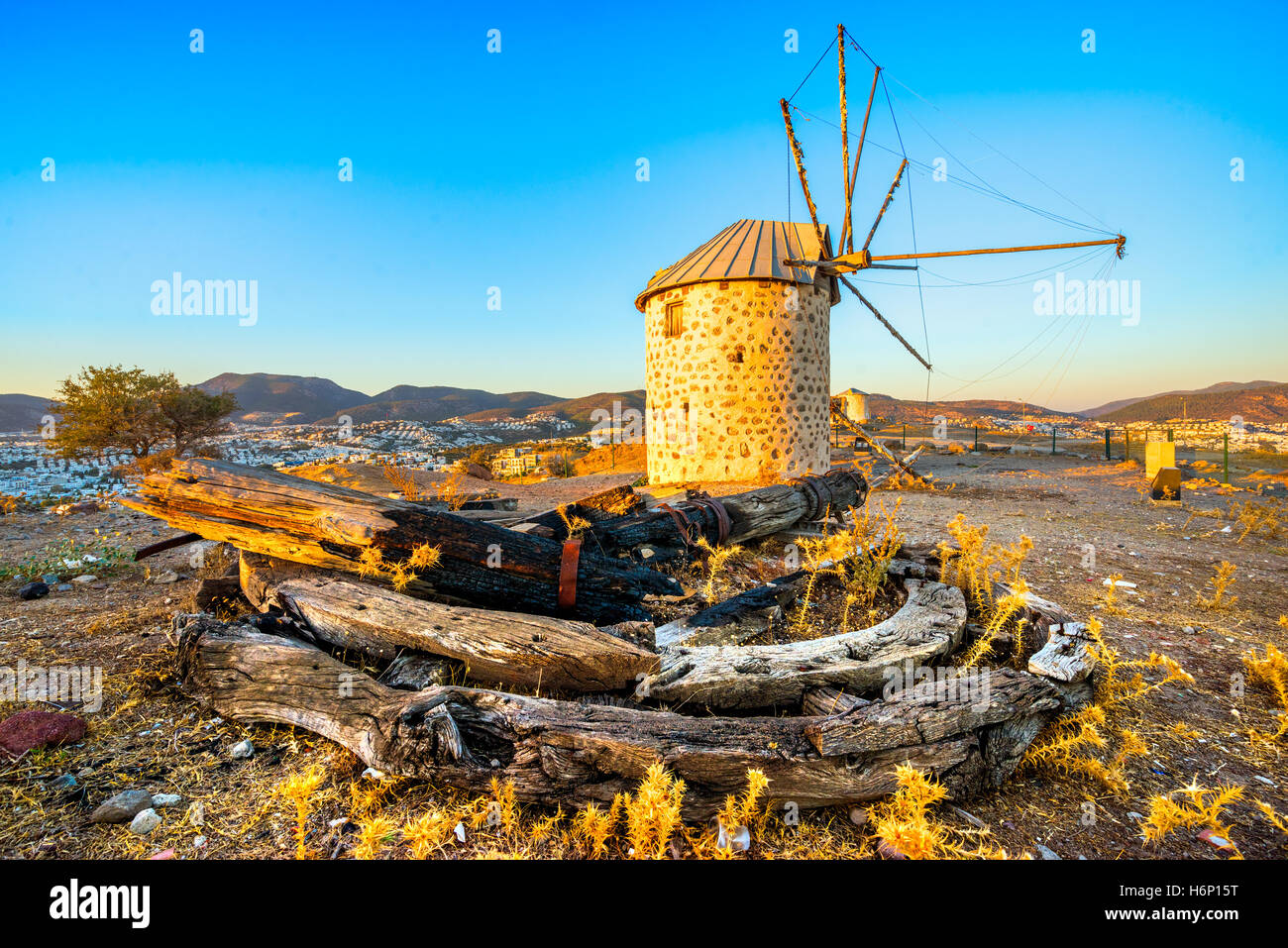 Blick auf Bodrum und die alte Windmühle, Türkei Stockfoto