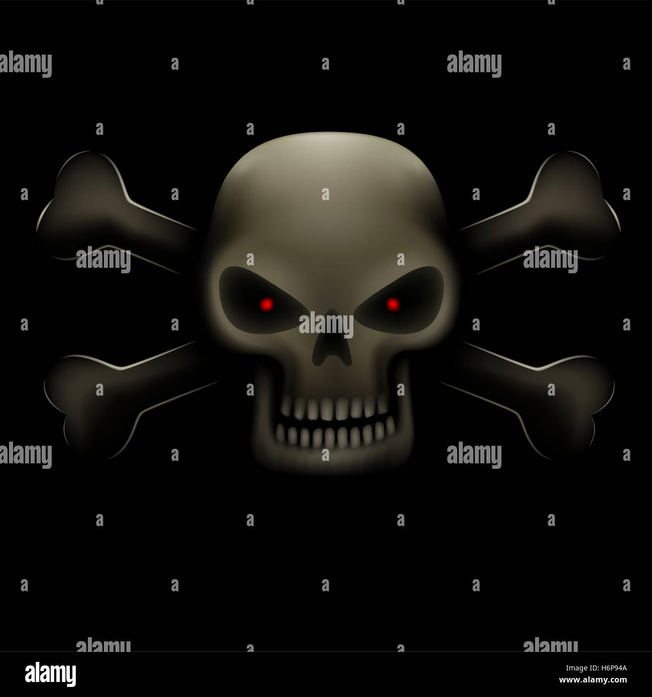 Totenkopf mit Knochen im Dunkeln Stock Vektor