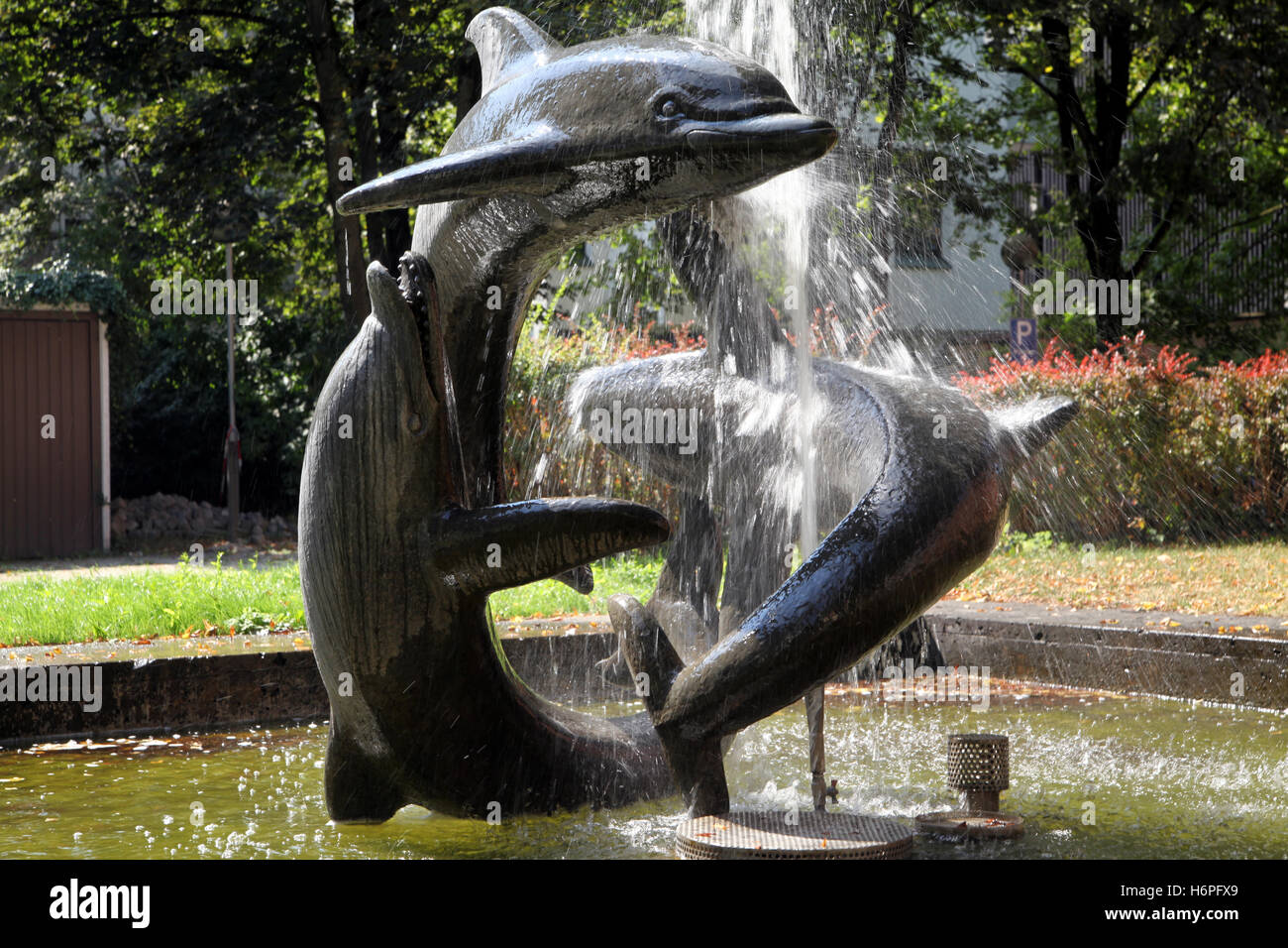 Brunnen drei Delphine Stockfoto