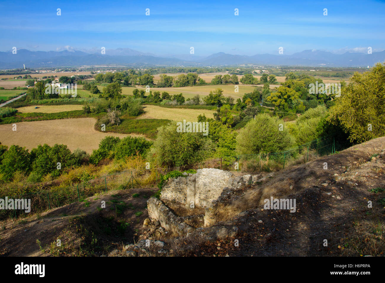 Blick auf Korsika die Landschaft in der Nähe von Aleria, Korsika, Frankreich Stockfoto