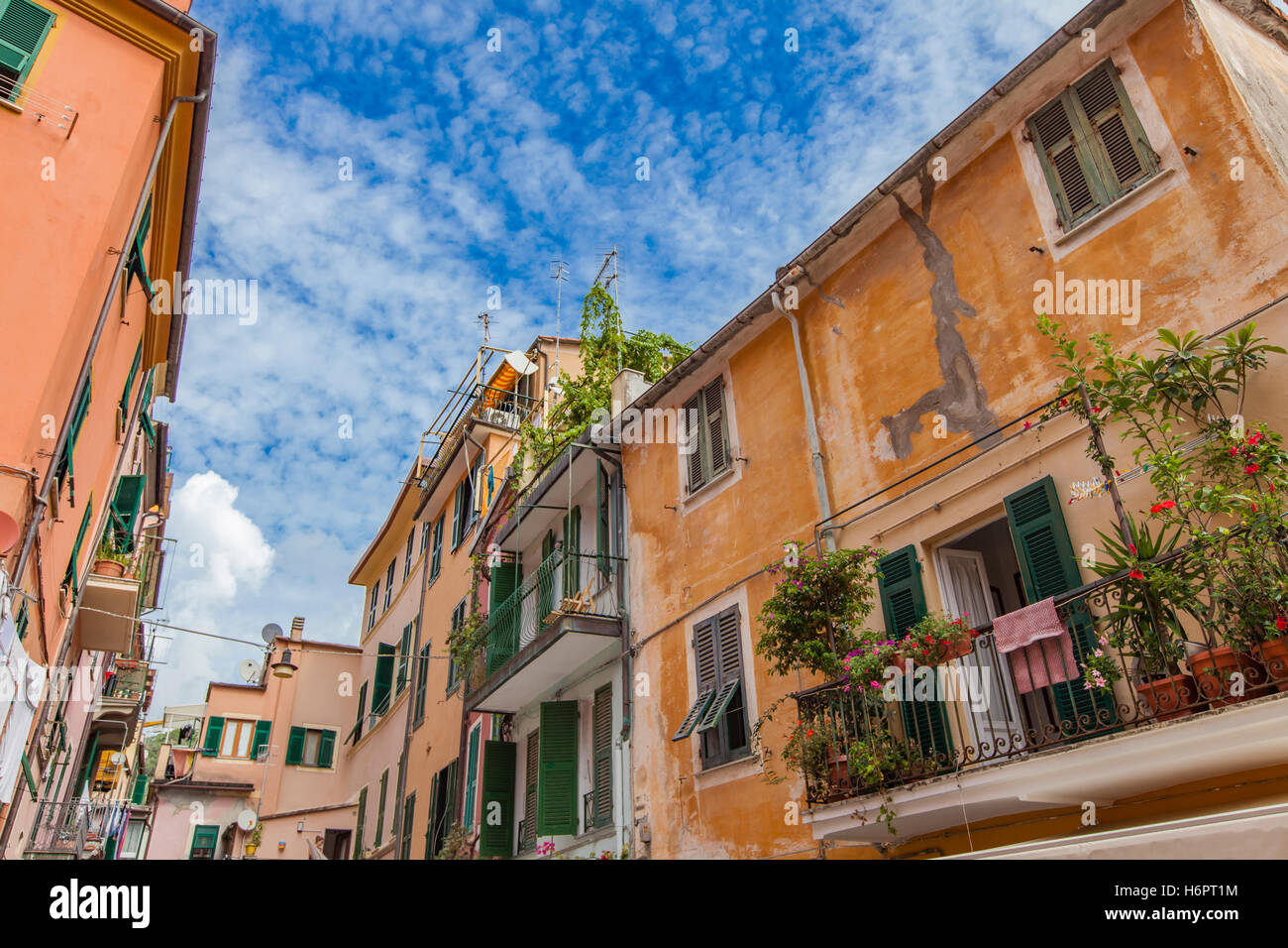 Häuser in der Straße von Monterosso al mare Stockfoto