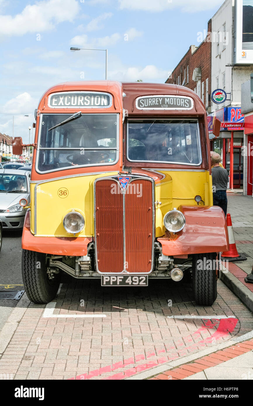 1951 AEC Regal lll Hälfte cab Omnibus, PPF 492 in Surrey Motoren Lackierung, North Cheam, Greater London, 2008 Stockfoto