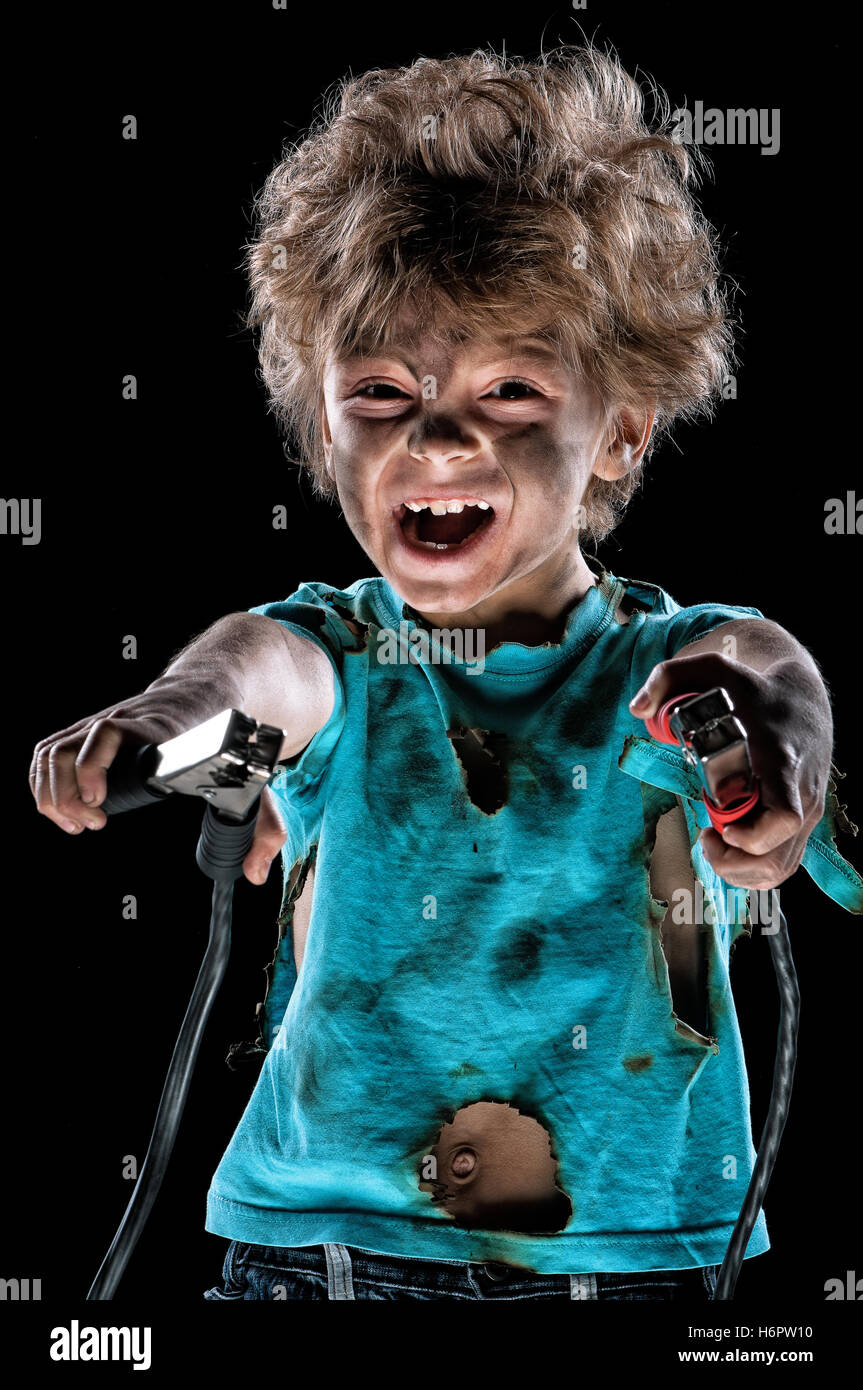 Wenig Elektriker hat Schock Stockfoto