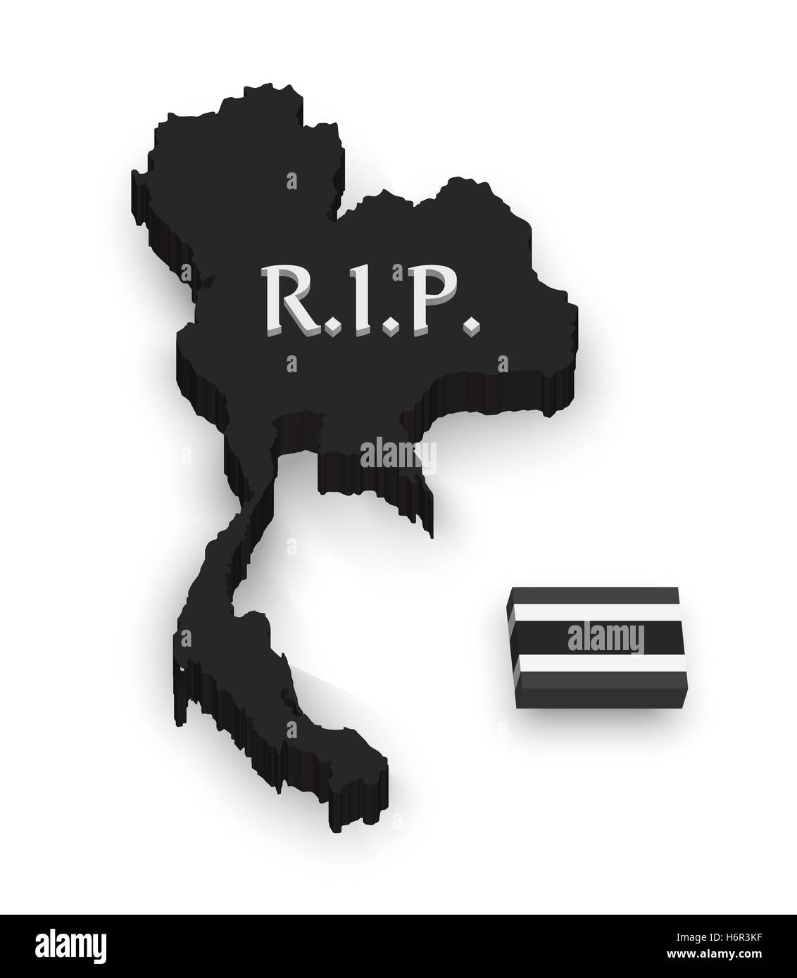 Thailand-3D-Karte und Flagge. Ruhe in Frieden. trauern Sie, König von Thailand vergehen. Stockfoto