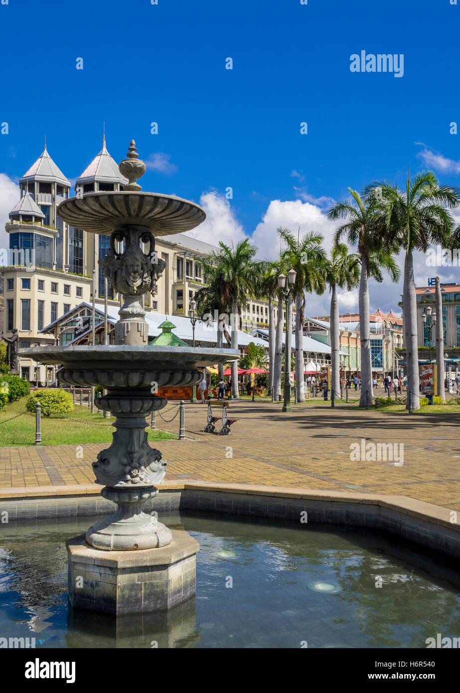Wasser-Brunnen, Caudan Waterfront, Port Luis, Mauritius, Afrika Stockfoto
