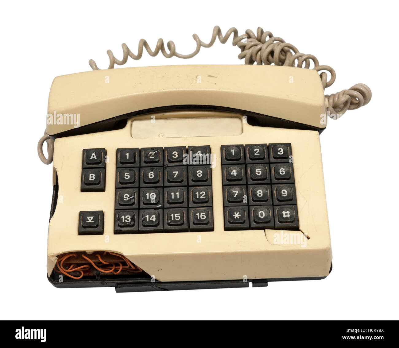 Telefon-Sammlung - klassische Modell des Telefons isoliert auf weißem Hintergrund gebrochen Stockfoto