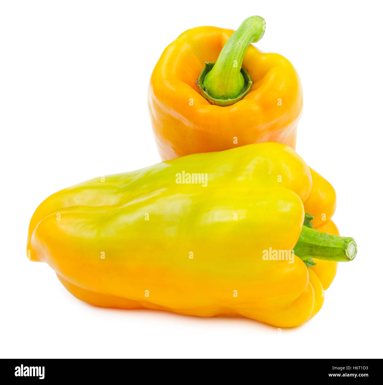 Große gelbe süße Paprika isoliert auf weißem Hintergrund. Stockfoto