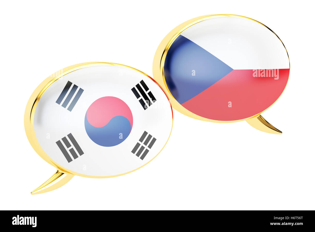 Sprechblasen, Tschechische-koreanische Übersetzung Konzept. 3D-Rendering Stockfoto