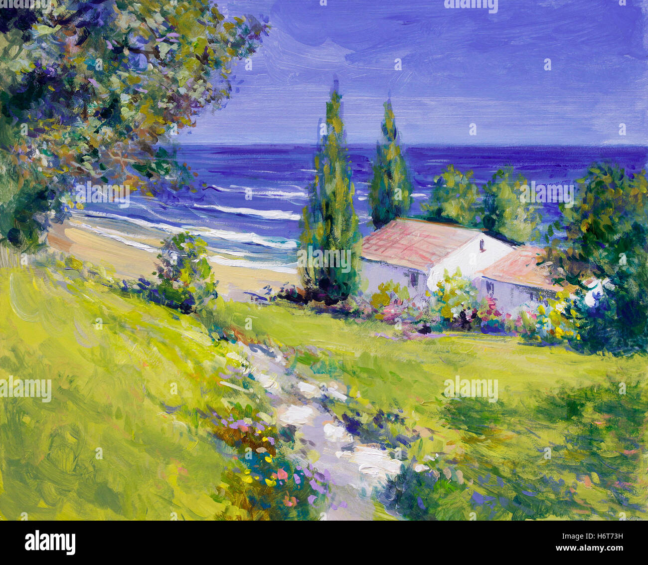Haus am Meer - Malerei Stockfoto