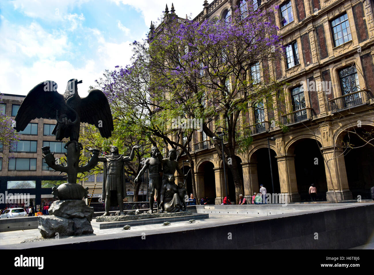 Centro-Altstadt von Mexiko-Stadt, Mexiko. Denkmal in Mexiko-Stadt, die zum Gedenken an die Gründung von Tenochtitlan. Stockfoto