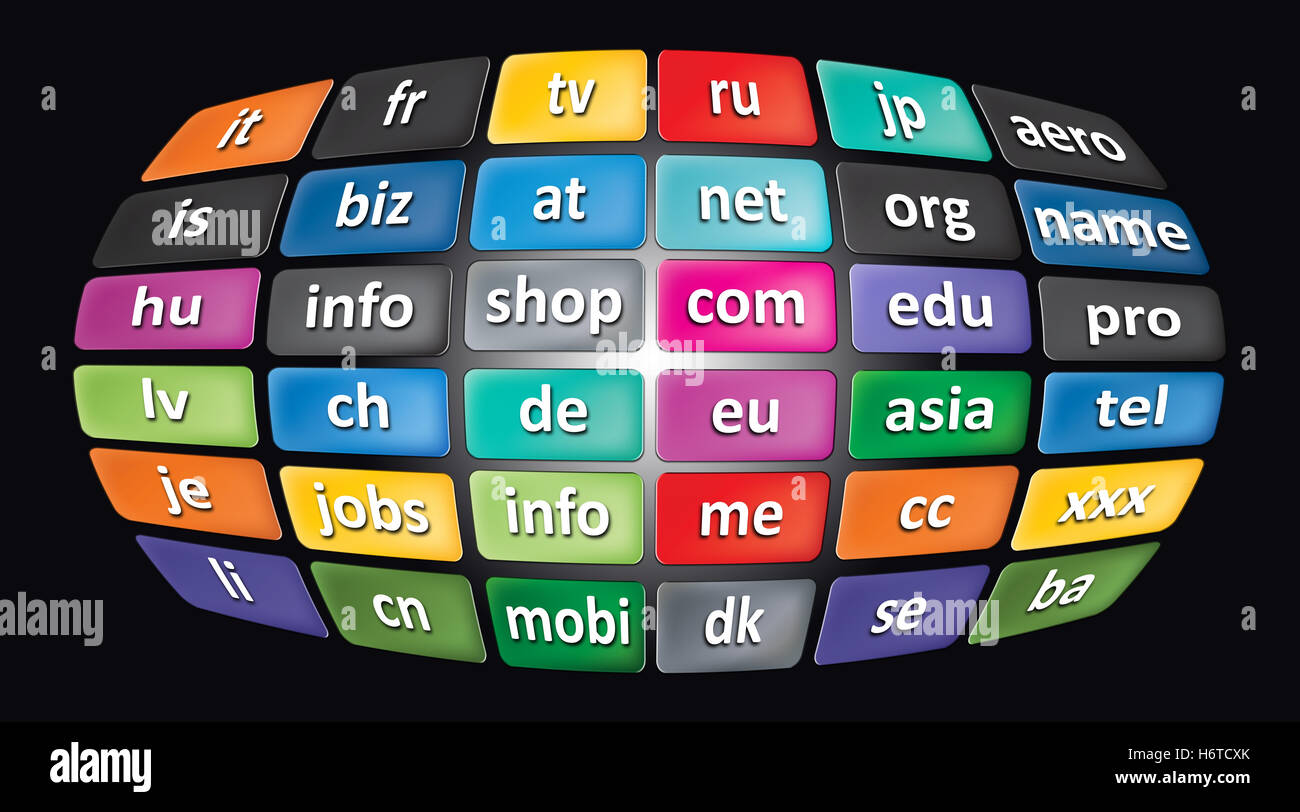 weltweit Top-domains Stockfoto