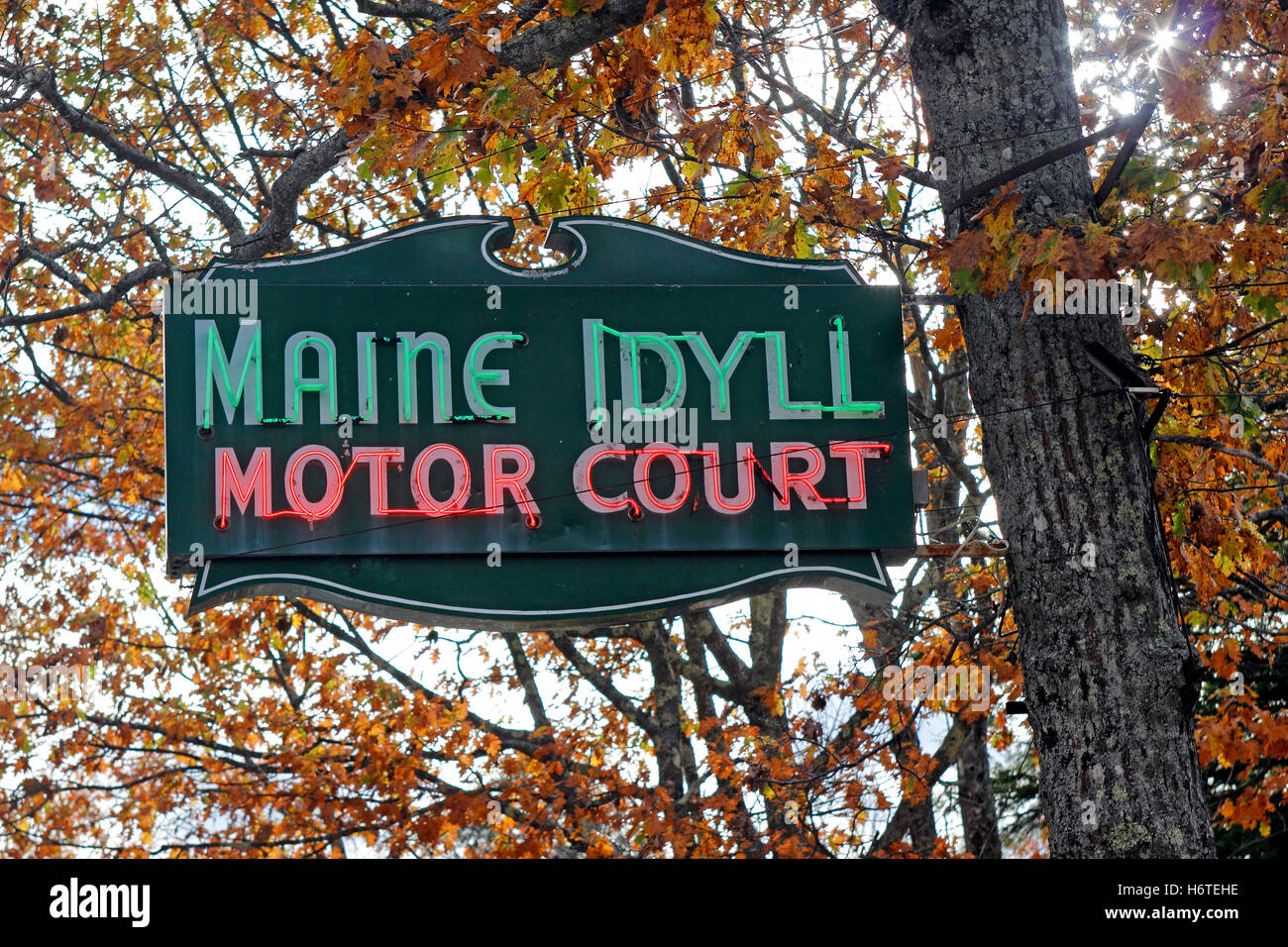 Maine Idylle Motor Court Schild Route eine Freeport Maine New England USA Stockfoto