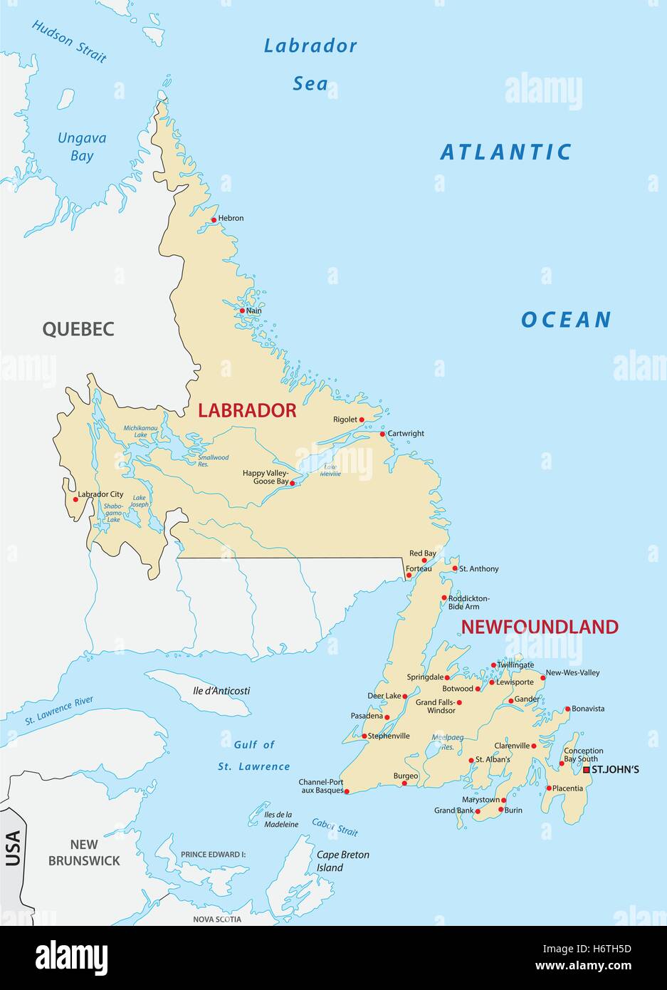 Karte von Neufundland und labrador Stock Vektor