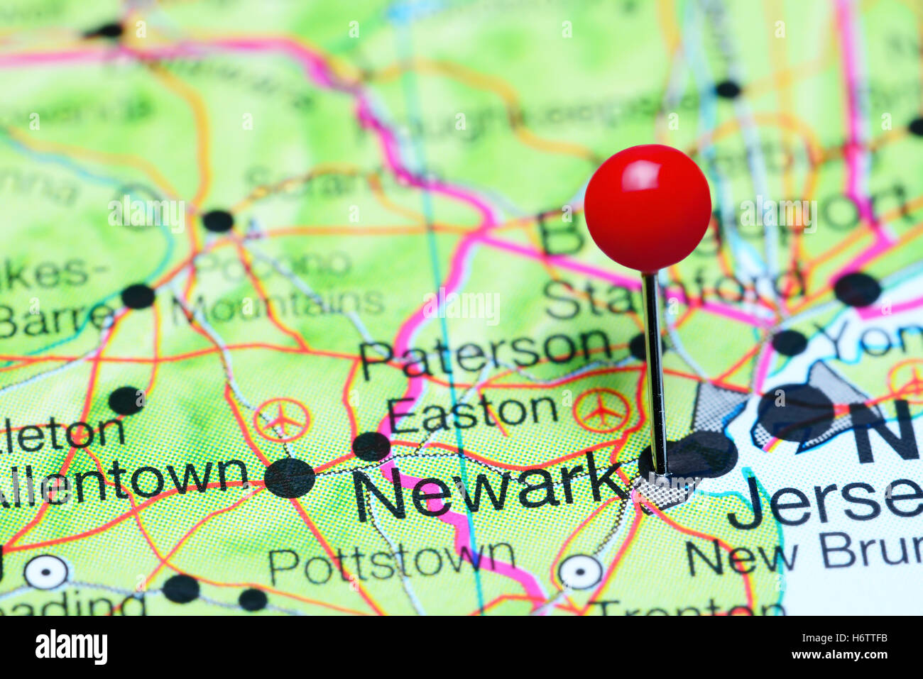 Newark, fixiert auf einer Karte von New Jersey, USA Stockfoto