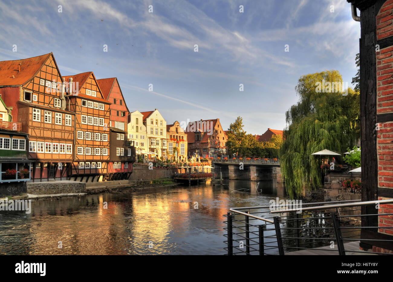 hanseatische Stadt Lüneburg, alten Hafen am Morgen Stockfoto