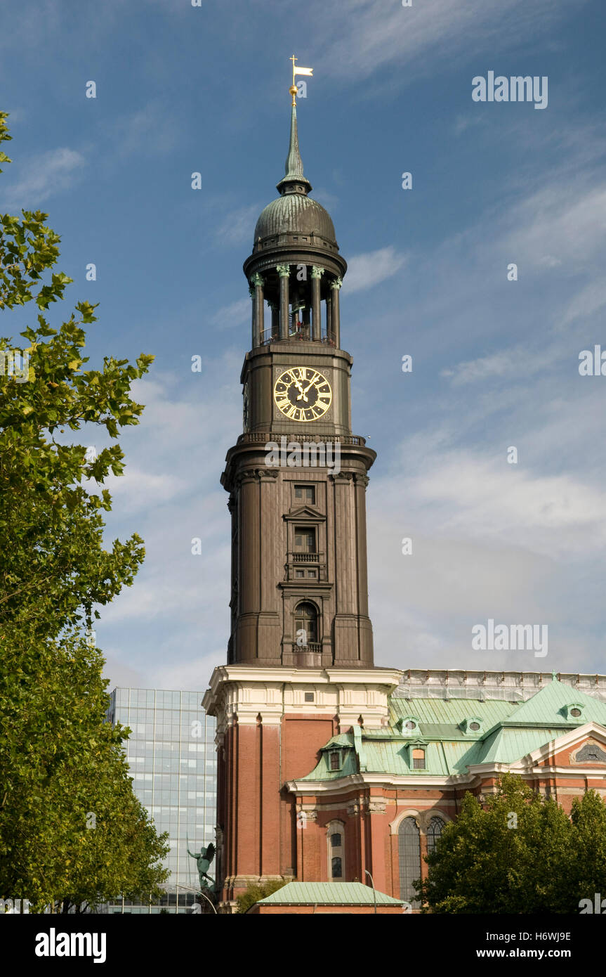 Die so genannte Michel, Wahrzeichen, die barocke Kirche St. Michaelis, Hamburg Stockfoto
