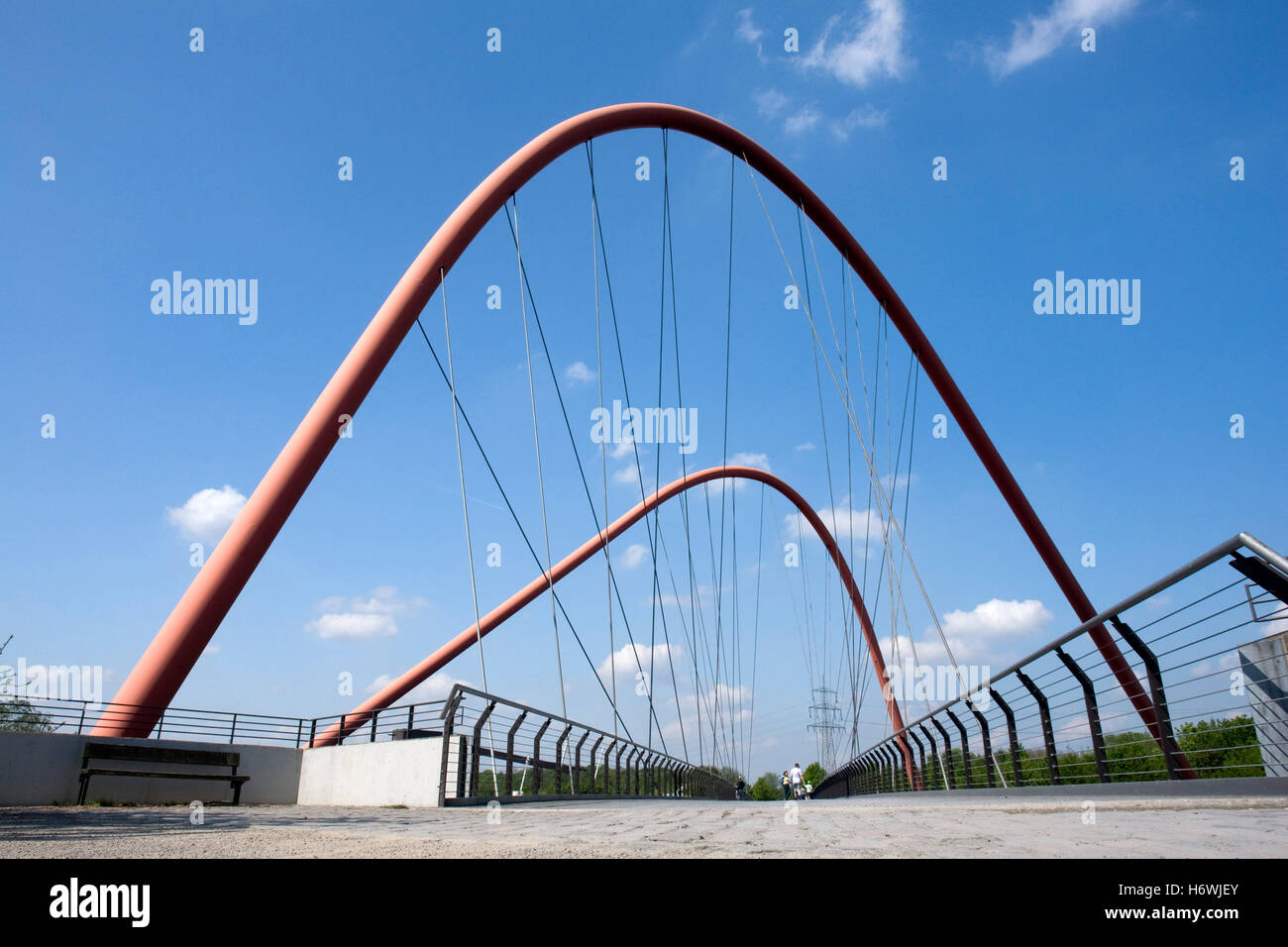 Doppelte Bogenbrücke im Nordsternpark, Route der Industriekultur-Route der Industriekultur, Gelsenkirchen Stockfoto