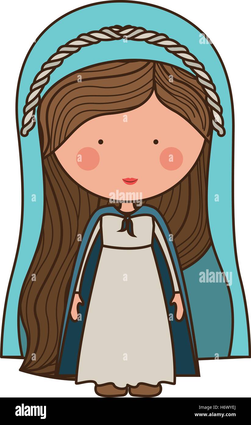 Cartoon-Jungfrau Maria Frau lächelnd und tragen blaue Mantel über weißem  Hintergrund. Vektor-illustration Stock-Vektorgrafik - Alamy