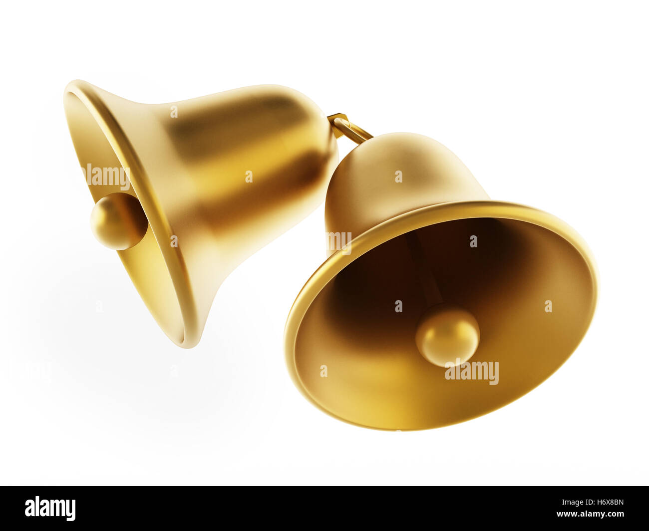 Goldene Glocken isoliert auf weißem Hintergrund. 3D Illustration. Stockfoto