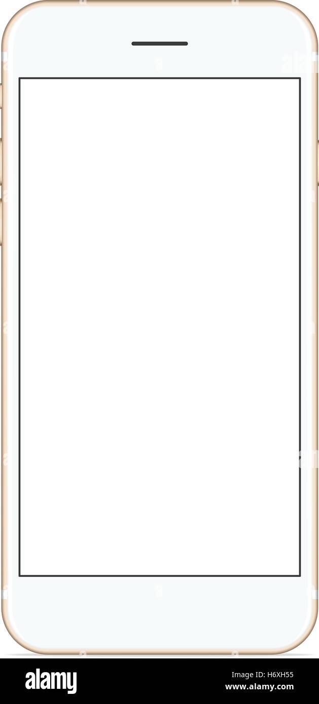 Vektor-Mock-up Telefon Vorderansicht auf weißem Hintergrund, neue Telefon-Design gold-Farbe Stock Vektor