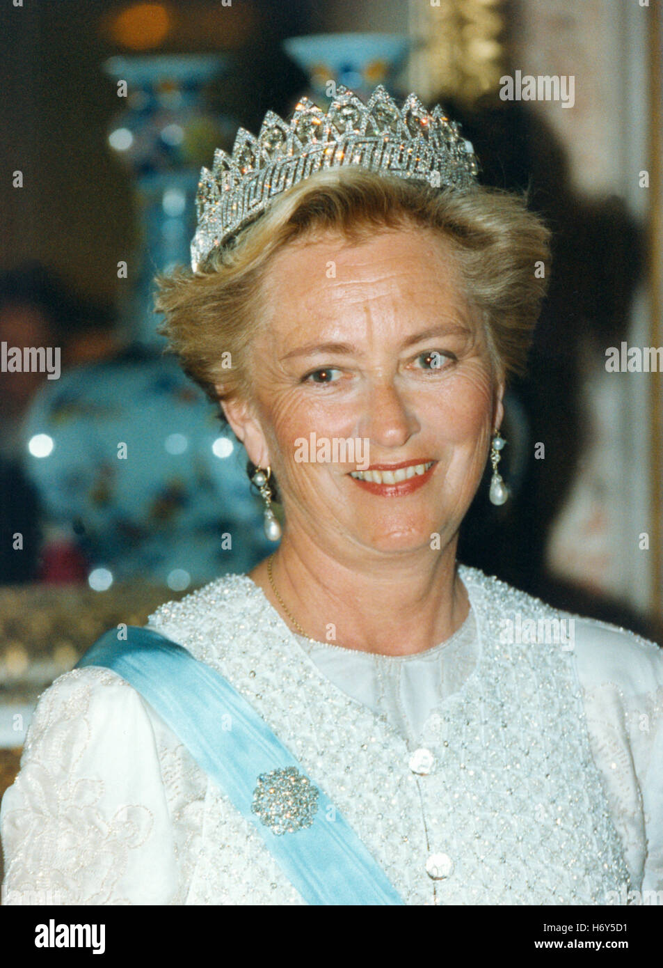 Belgien-Königin PAOLA verkleidet für Bankett am Stockholmer Schloss während der offiziellen Staatsbesuch 1994 Stockfoto