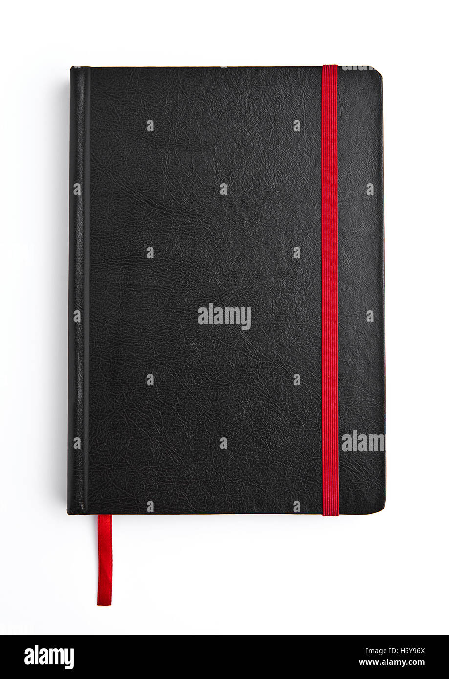 Schwarzes Leder Hinweis Buch Tagebuch mit roten Streifen Stockfoto