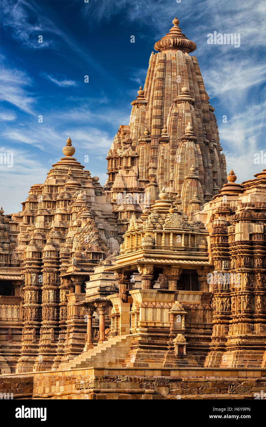 Berühmte Tempel von Khajuraho, Indien Stockfoto