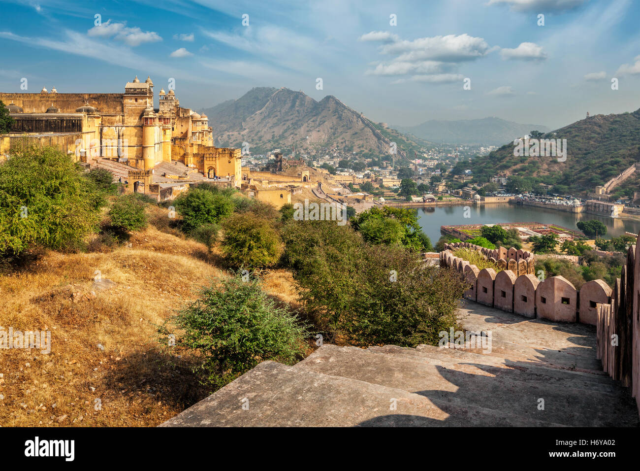 Blick auf Amer (Amber) Fort, Rajasthan, Indien Stockfoto