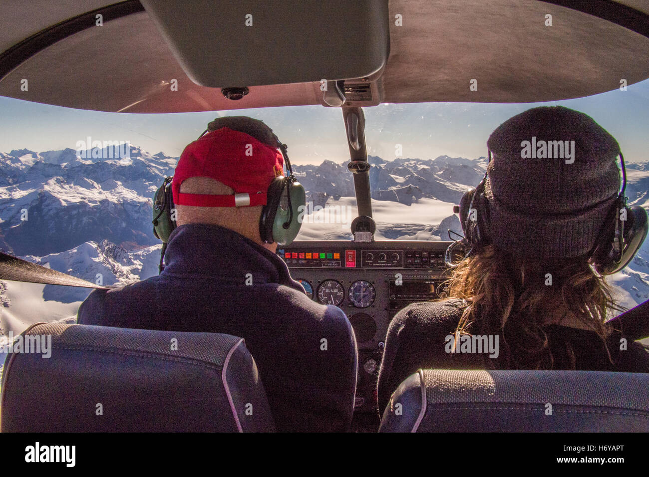 Helles Flugzeug Flug vom Flughafen Aosta, Aostatal, Italien. Stockfoto