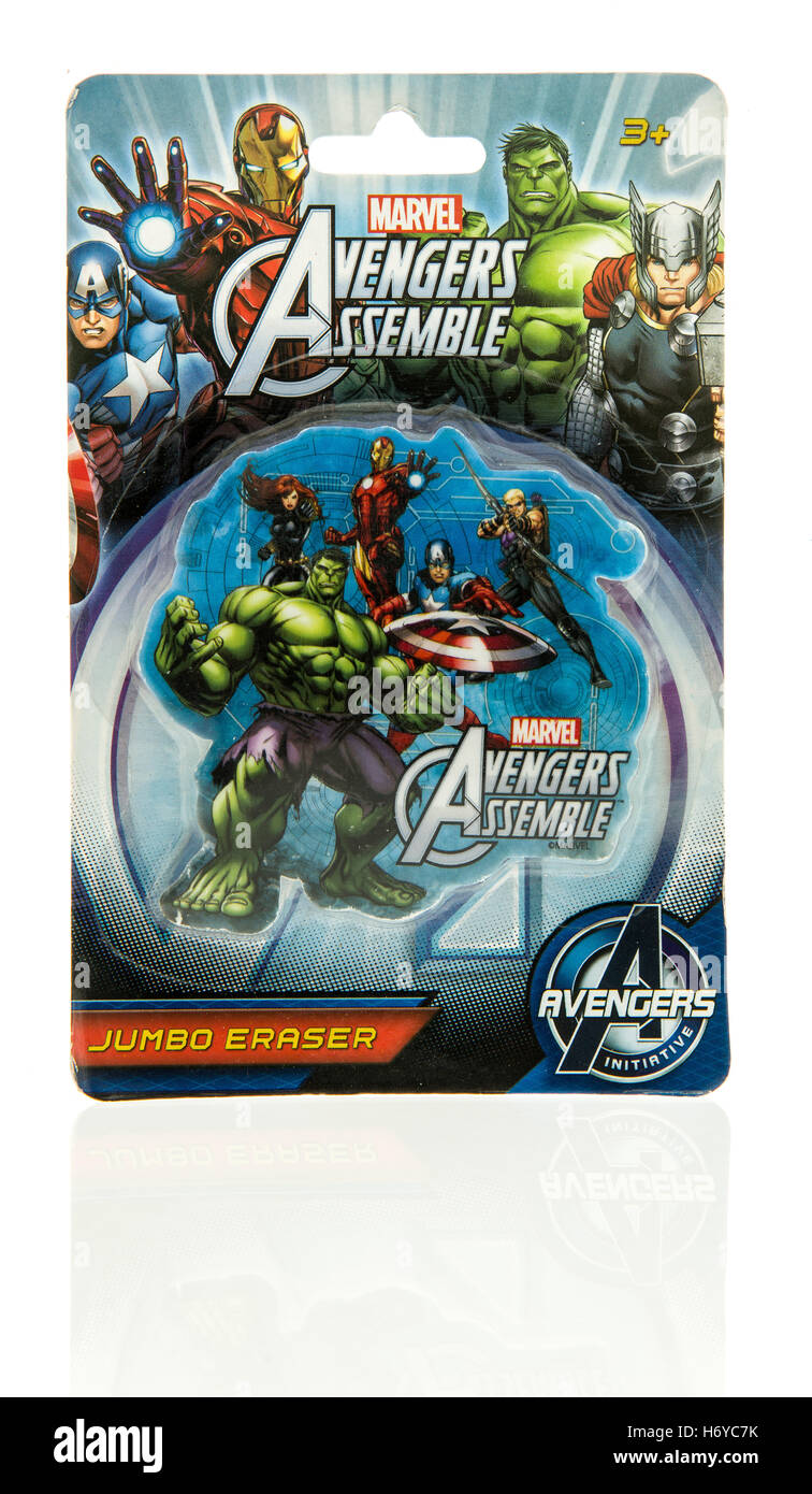 Winneconne, Wisconsin - 2. November 2016: Marvel Avengers Jumbo Radiergummi auf einem isolierten Hintergrund. Stockfoto