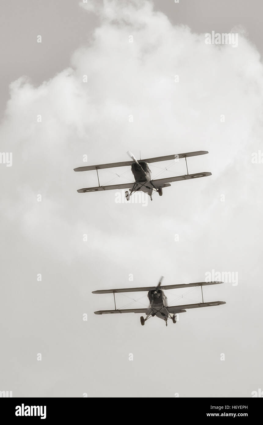 BI-Flugzeug im Flug während einer Flugschau Stockfoto