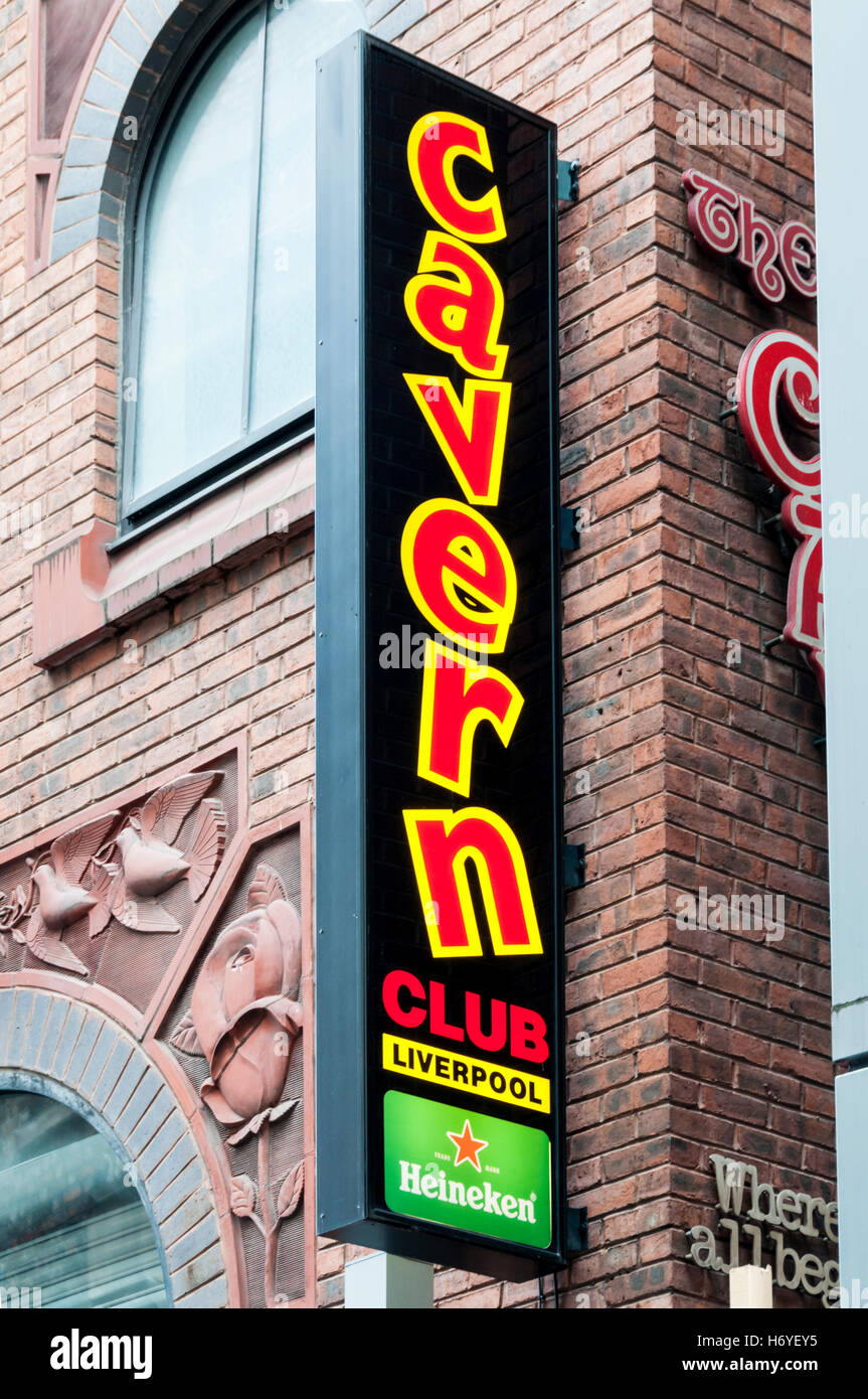 Melden Sie sich für den Cavern Club in der Mathew Street, Liverpool. Stockfoto