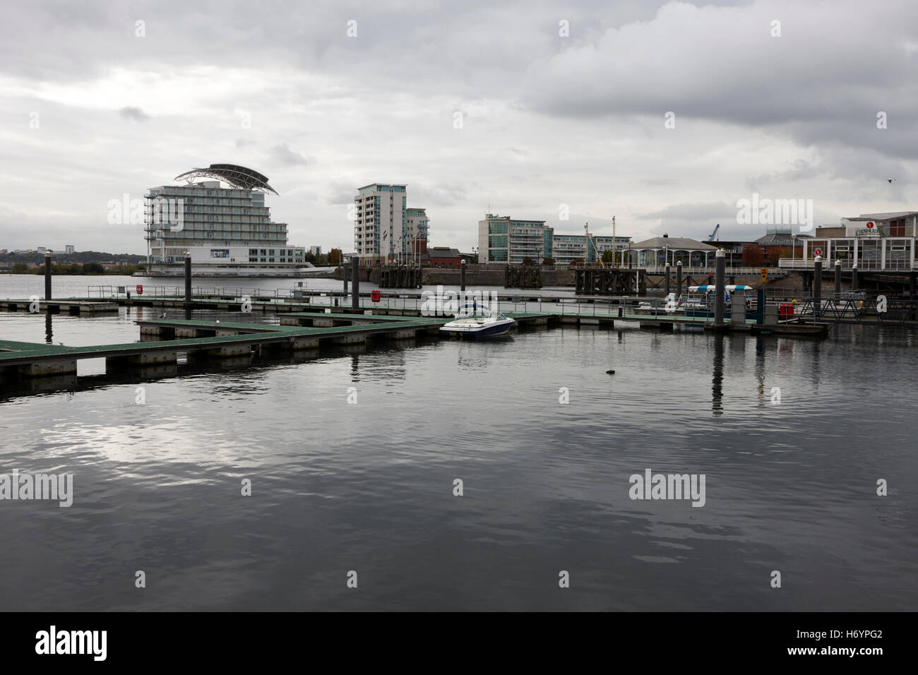 Cardiff Bay Marina an einem bewölkten Tag Wales Großbritannien Stockfoto